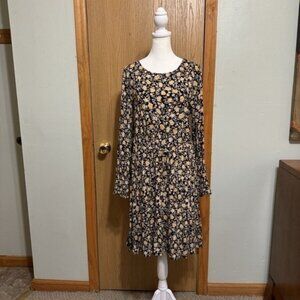 Loft Small Multi-Color w/Floral Print Long Sleeve Mid-Calf A-Line Dress - EUC